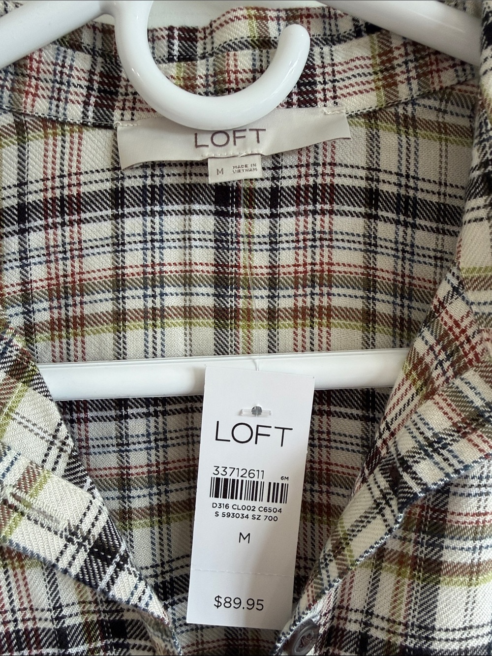 NWT LOFT Plaid Button-Front Midi Dress in Cream, Brown, Olive - Picture 2 of 11